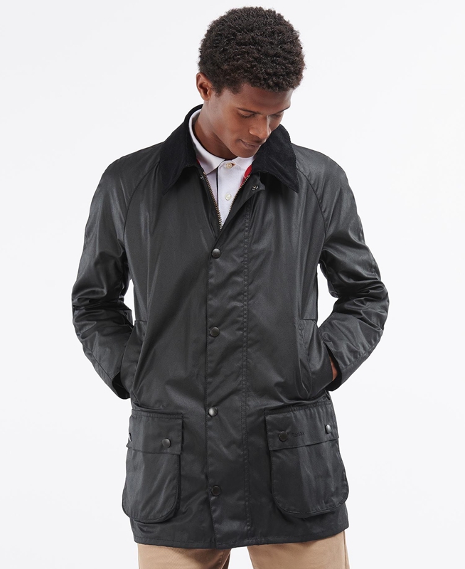 Men's Barbour Beausby Waxed Jackets Black | MBJOLY-865