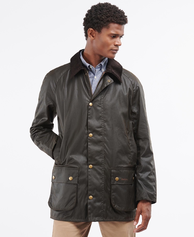 Men's Barbour Beausby Waxed Jackets Olive | KMHNUL-986