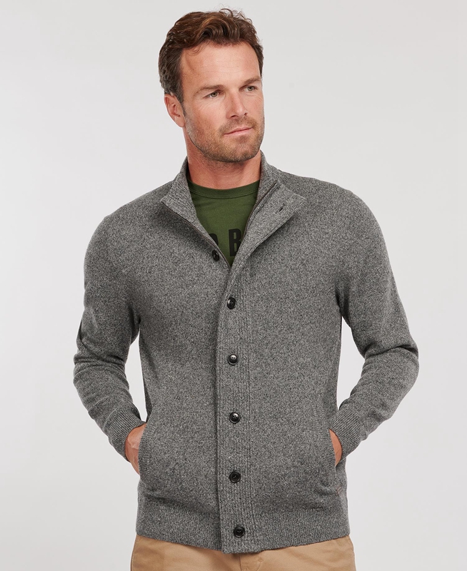 Men's Barbour Essential Cardigan Tisbury Zip Through Sweaters Grey | HUGPZN-643