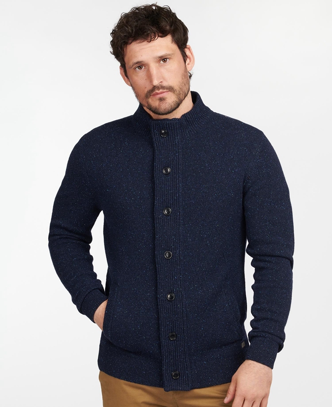 Men's Barbour Essential Cardigan Tisbury Zip Through Sweaters Navy | TKRZGN-132