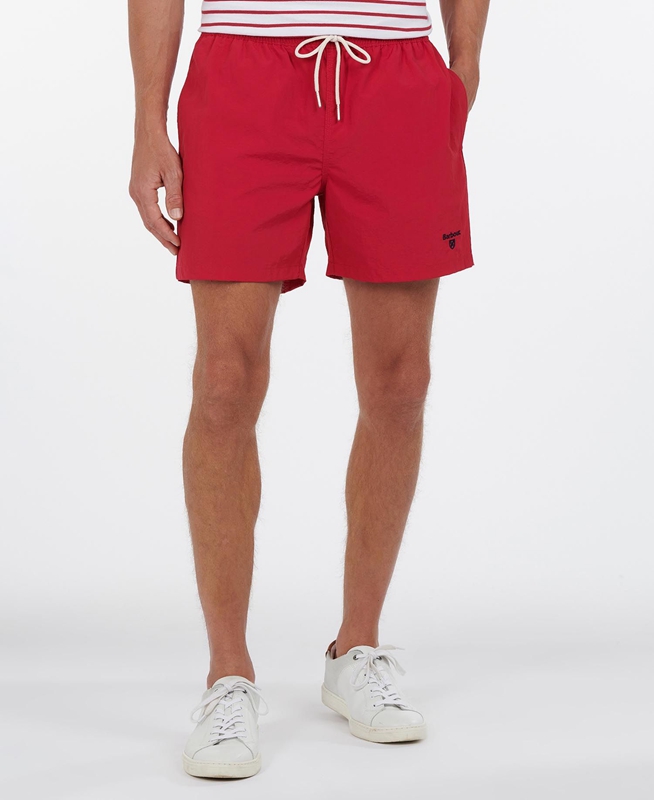 Men's Barbour Essential Logo 5'' Swim Pants Red | RKQDSI-574