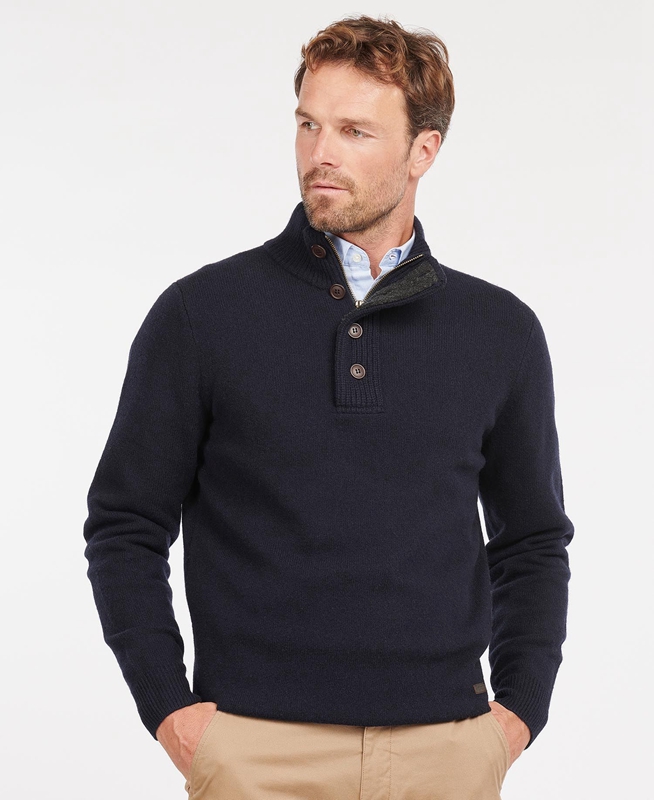 Men's Barbour Essential Patch Half Zip Sweaters Navy | RZOBKD-218