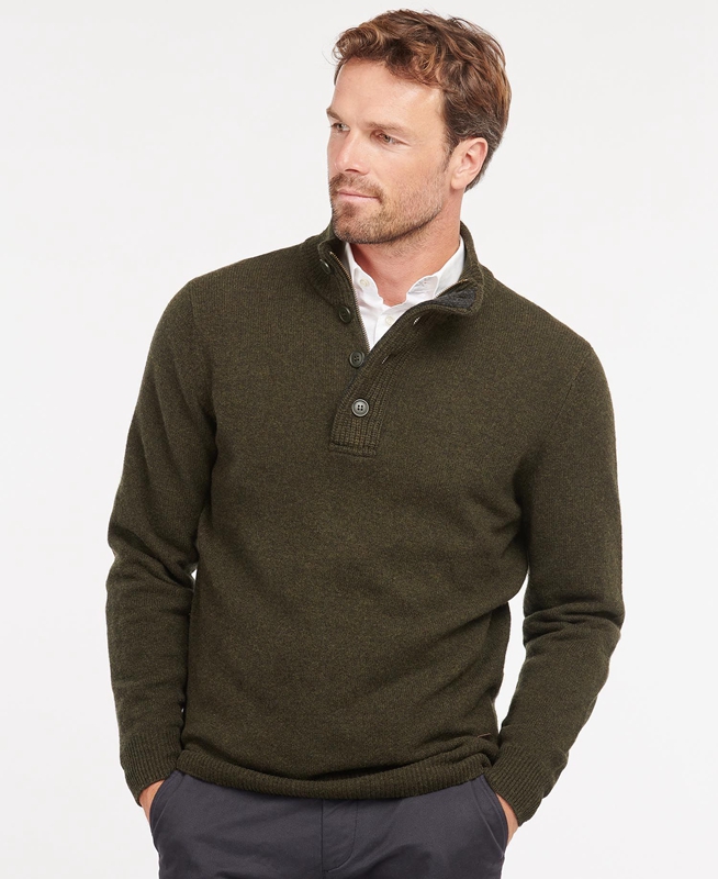 Men's Barbour Essential Patch Half Zip Sweaters Olive | SOHVRW-648