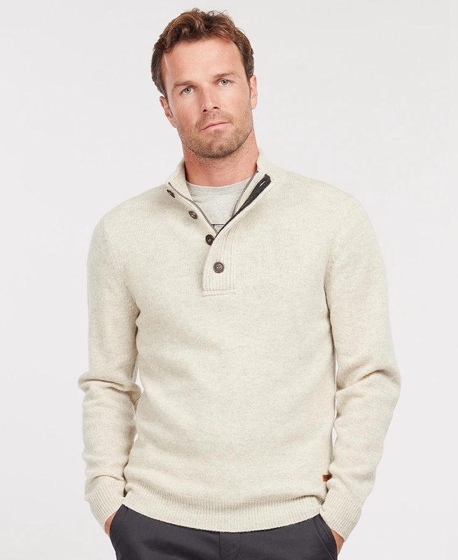 Men's Barbour Essential Patch Half Zip Sweaters Beige | YEVMKB-896