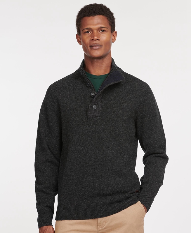 Men's Barbour Essential Patch Half Zip Sweaters Black | YWRKME-501