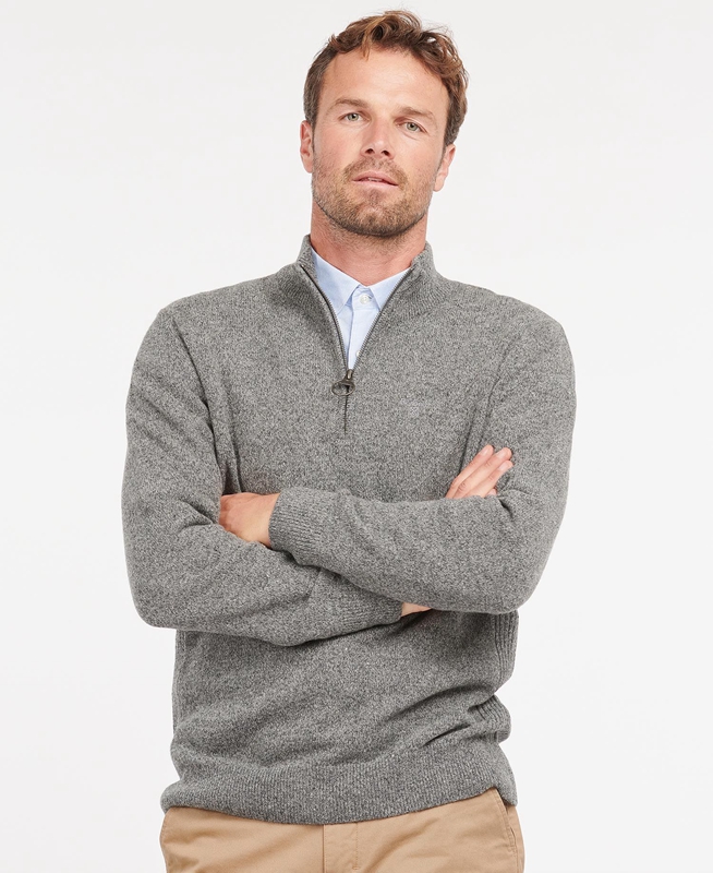 Men's Barbour Essential Tisbury Half Zip Sweaters Grey | LZTKWS-076