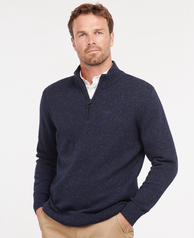 Men's Barbour Essential Tisbury Half Zip Sweaters Navy | YBIPEJ-240