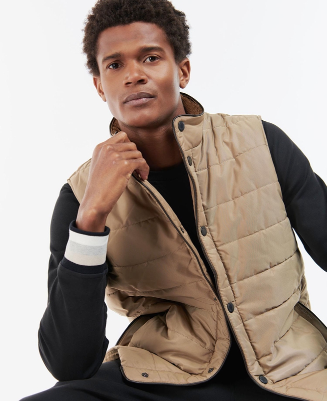 Men's Barbour Farnham Vest Beige | UAVMTJ-075