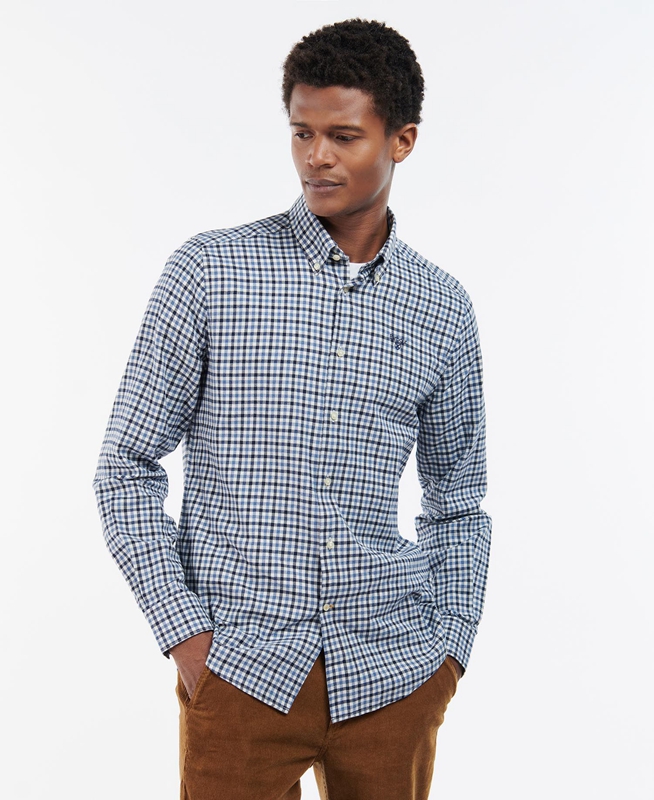 Men's Barbour Finkle Tailored Shirts Blue | LHXCIG-043