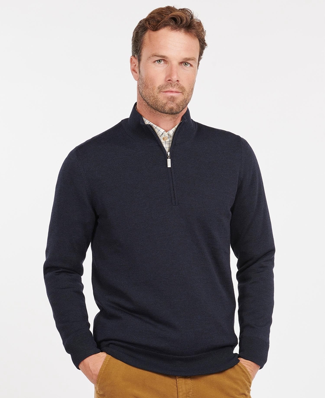 Men's Barbour Gamlan Half Zip Sweaters Blue | KFJWZN-573