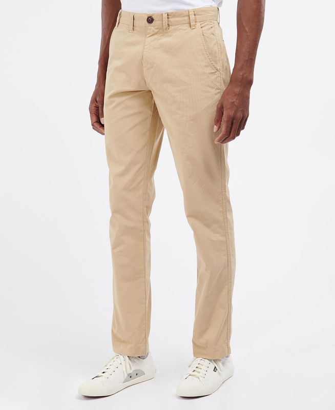 Men's Barbour Glendale Chino Pants Beige | IGMBCR-954