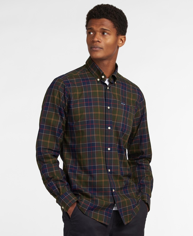 Men's Barbour Hemd Wetheram Tailored Shirts Olive | MRDZVX-148