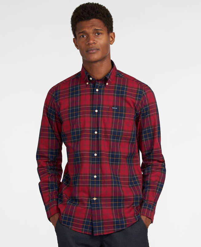 Men's Barbour Hemd Wetheram Tailored Shirts Red | QXITON-369