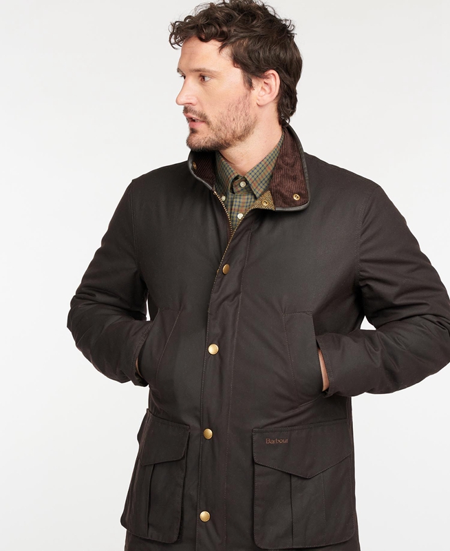 Men's Barbour Hereford Waxed Jackets Brown | ROJTQN-906