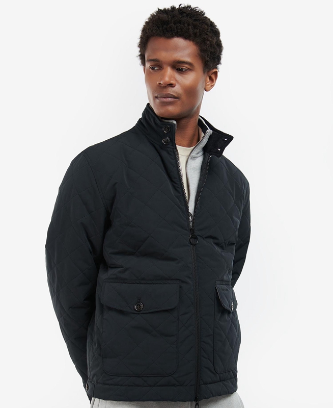 Men's Barbour Hitchen Quilted Jackets Black | JHOPNA-710