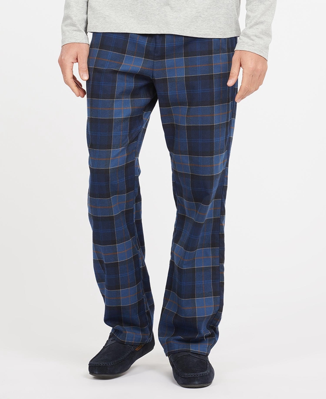 Men's Barbour Hose Glenn Tartan Pants Navy | SFRUJL-082