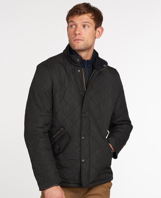 Men's Barbour Powell Quilted Jackets Black | SBGJDY-279