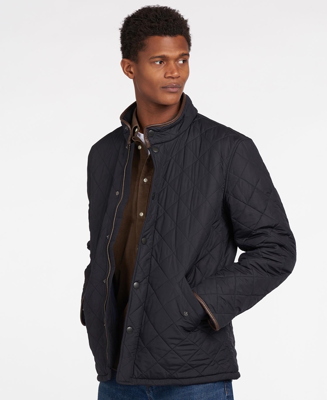 Men's Barbour Powell Quilted Jackets Navy | XIFKAV-823