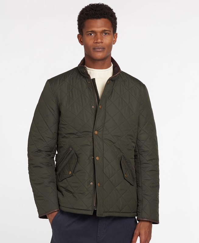 Men's Barbour Powell Quilted Jackets Olive | JDKGNL-594