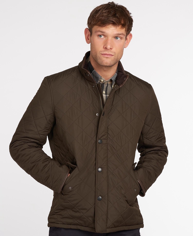 Men's Barbour Powell Quilted Jackets Olive | VGPELH-174