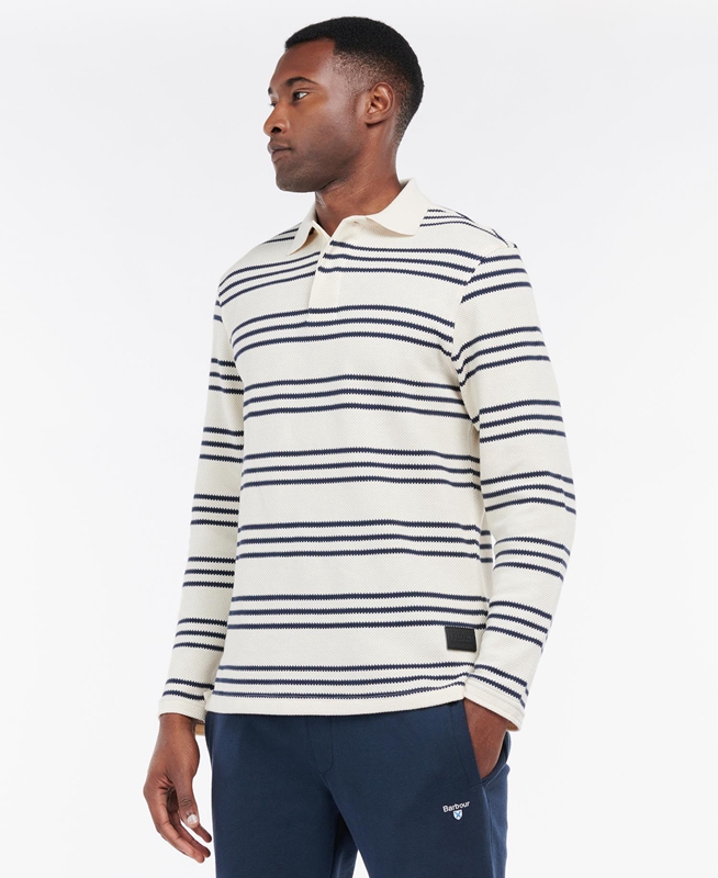 Men's Barbour Rake Striped Sweatshirts Beige | LUHZFN-716