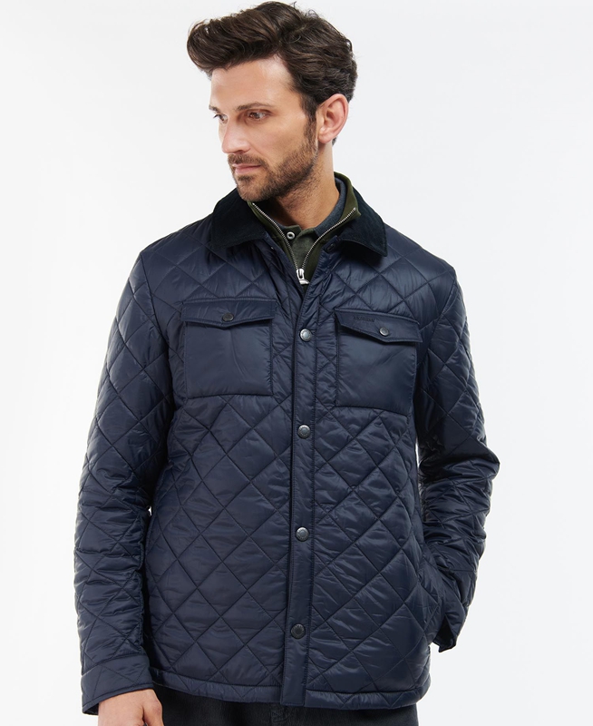 Men's Barbour Shirt Quilted Jackets Navy | YNSIWA-905