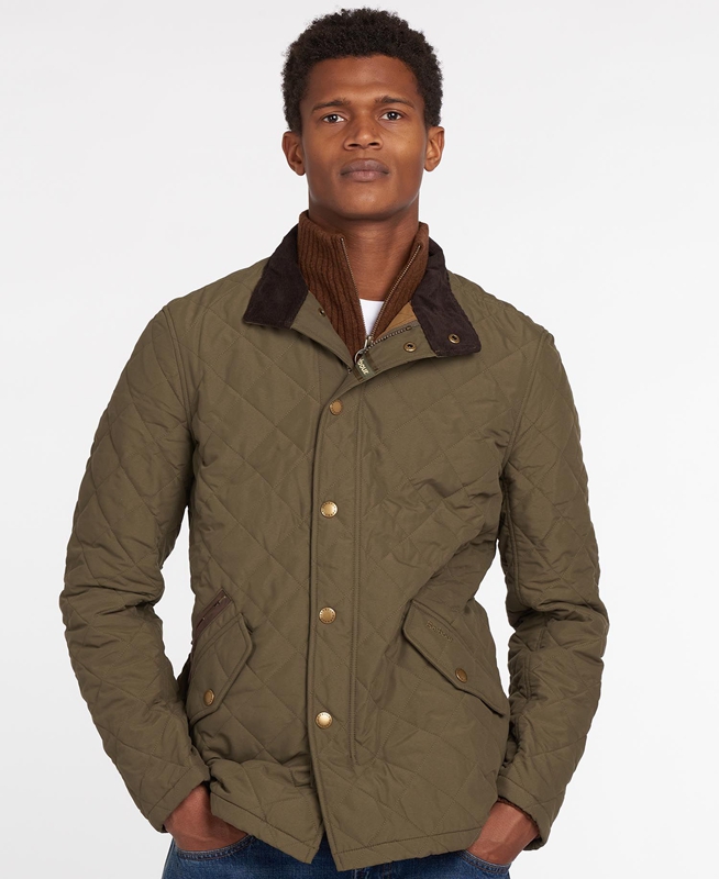 Men's Barbour Shoveler Quilted Jackets Olive | IWVBNJ-284