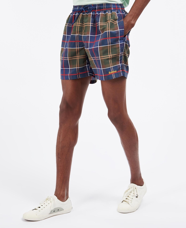 Men's Barbour Tartan Swim Pants Red | PGMYDC-567