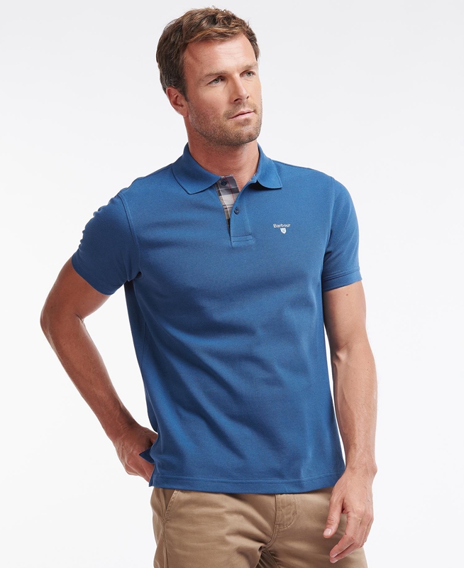 Men's Barbour Tartanshirt Pique Polo shirts Blue | LNPCHD-298