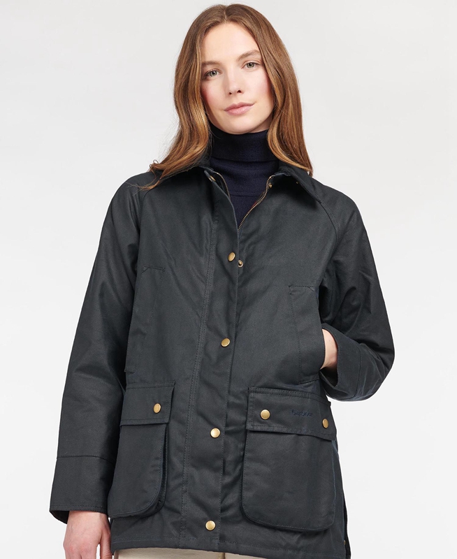 Women's Barbour Acorn Waxed Cotton Waxed Jackets Blue | VFMKAY-504