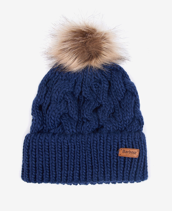 Women's Barbour Beanie Penshaw Cable Hats Blue | UHMIQN-914