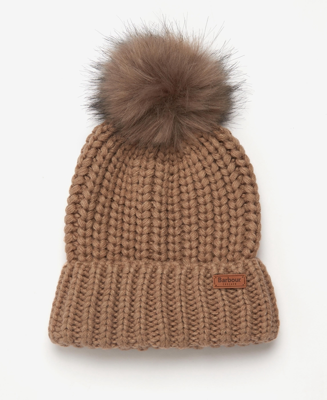 Women's Barbour Beanie Saltburn Hats Beige | NGYSZL-613