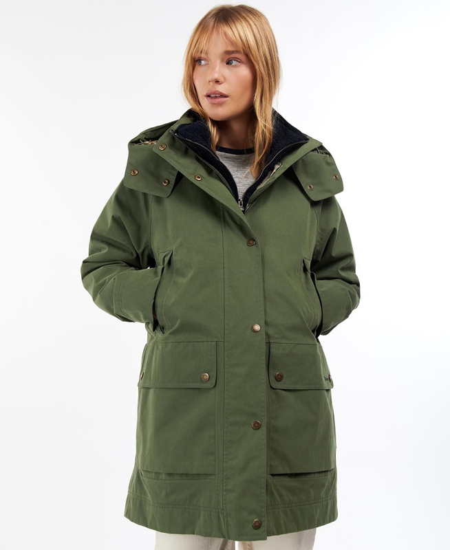 Women's Barbour Clary Waterproof Jackets Green | TQNYDU-392