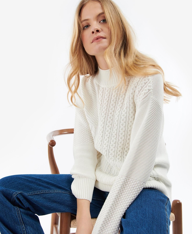 Women's Barbour Fairbarn Knit Sweaters White | ZNCXEB-931