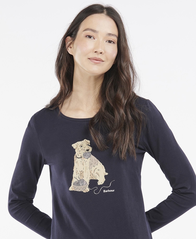 Women's Barbour Fairsfield Long Sleeve T Shirts Navy | ZVMSGF-187