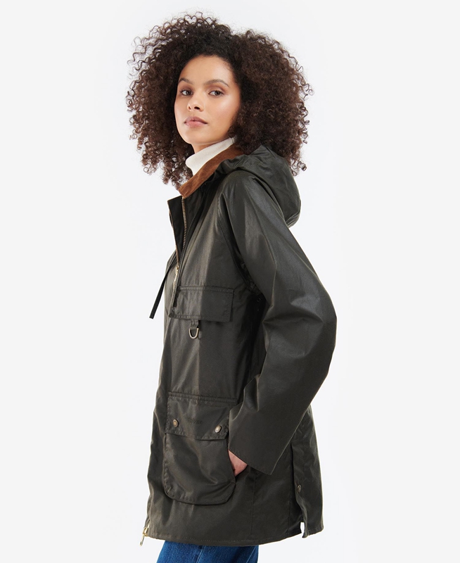 Women's Barbour Highclere Waxed Jackets Olive | YPGNRD-546