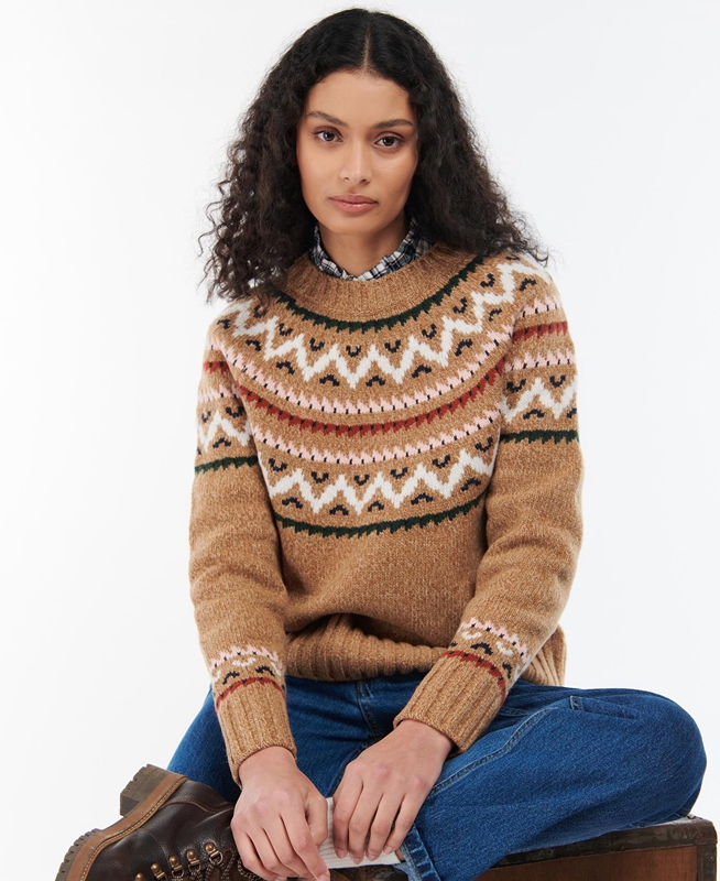 Women's Barbour Langford Knit Sweaters Beige | MLPCAB-173