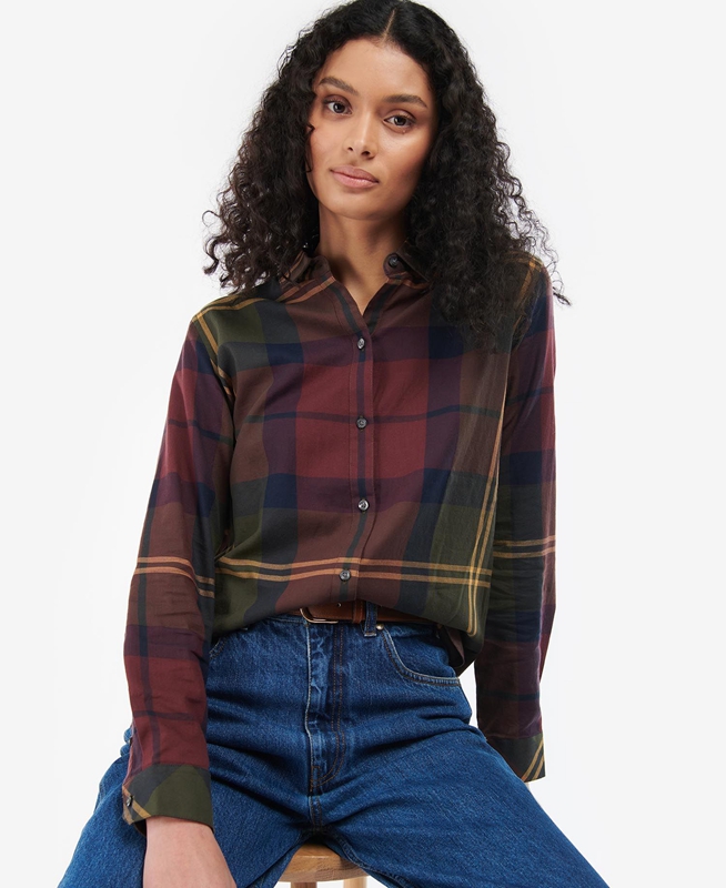 Women's Barbour Moorland Shirts Burgundy | KPALXY-649