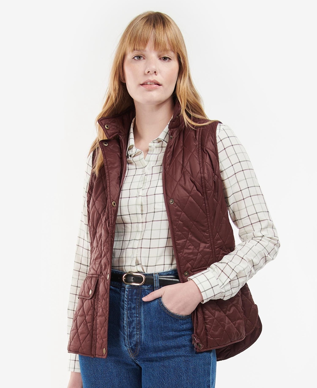 Women's Barbour Otterburn Vest Burgundy | MYSFAQ-106