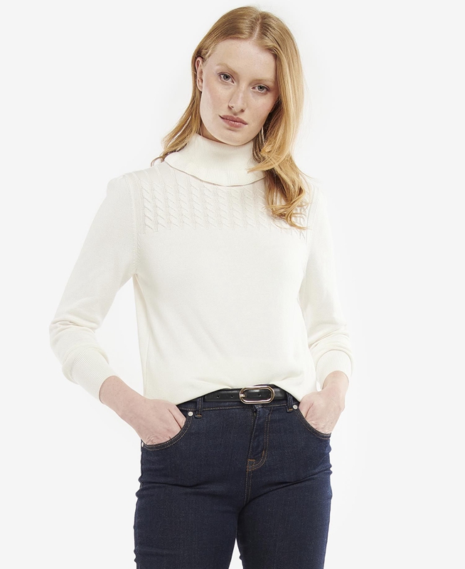 Women's Barbour Scarlet Knit Sweaters White | TCGAMF-950