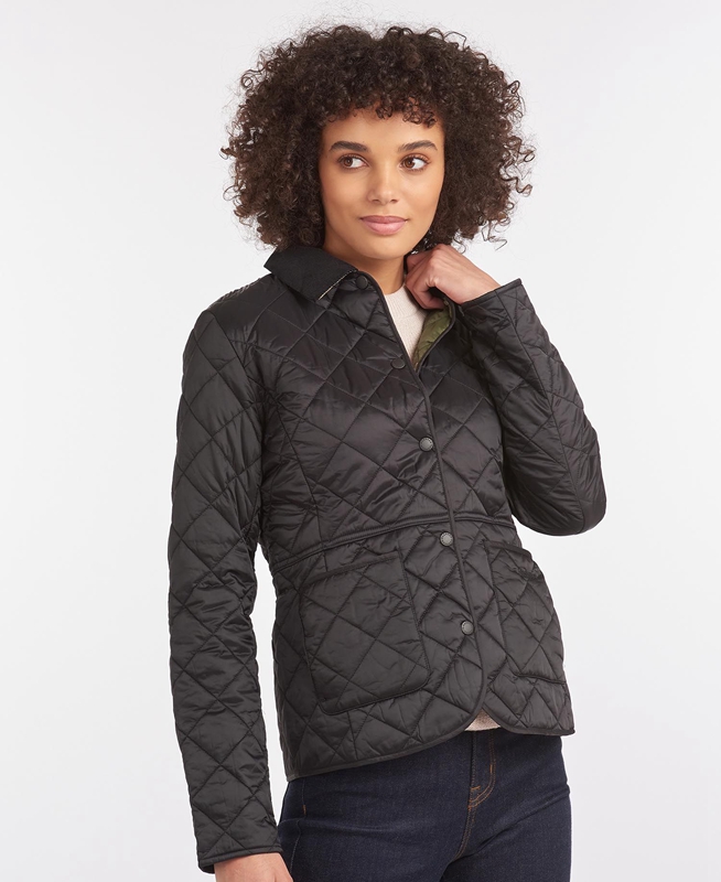 Women's Barbour Steppjacke Deveron Quilted Jackets Black | VHWTEZ-052