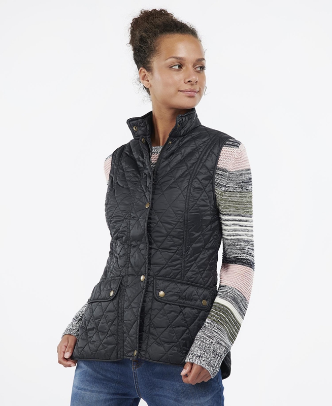 Women's Barbour Weste Otterburn Vest Black | AQPYDN-906