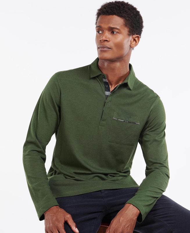 Men\'s Barbour Adie Long Sleeve Polo shirts Green | ZNLOGD-154