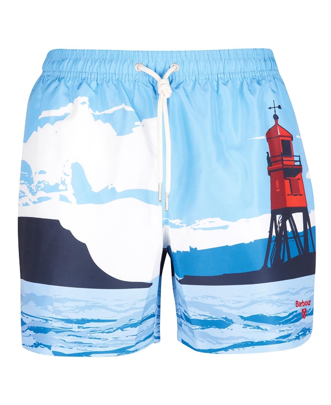 Men's Barbour Beacon Print Swim Pants Blue | KTEQYR-126