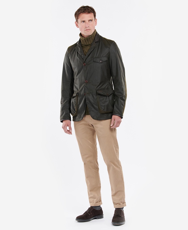 Men's Barbour Beacon Sports Waxed Jackets Olive | ZMKCXO-854