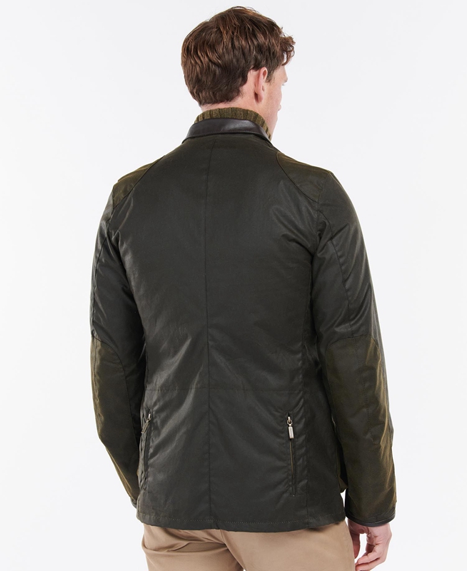 Men's Barbour Beacon Sports Waxed Jackets Olive | ZMKCXO-854