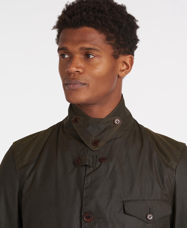 Men's Barbour Beacon Sports Waxed Jackets Olive | ZMKCXO-854