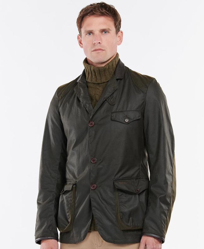 Men\'s Barbour Beacon Sports Waxed Jackets Olive | ZMKCXO-854