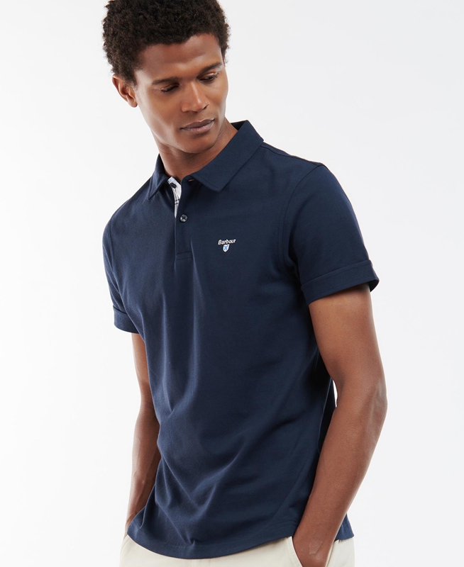 Men's Barbour Birkhill Polo shirts Navy | HKFBEC-905