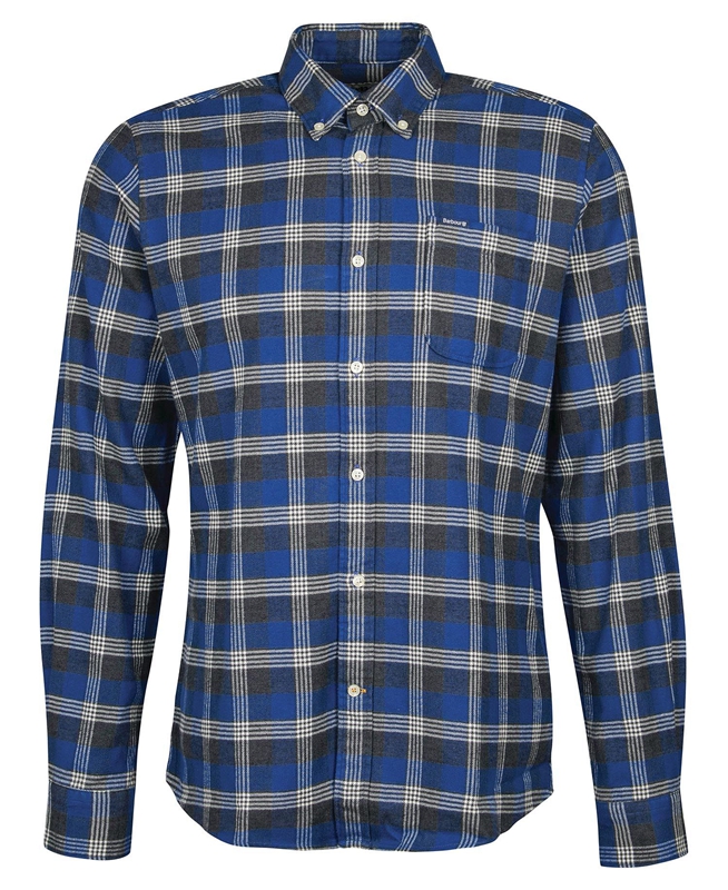 Men's Barbour Brockwell Tailored Fit Shirts Blue | FCZHVJ-125